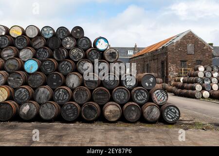 Springbank Distillery whisky botti, Campbeltown, Scozia, Regno Unito Foto Stock