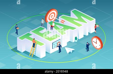 Vettore di persone diverse che lavorano insieme per costruire un team Illustrazione Vettoriale