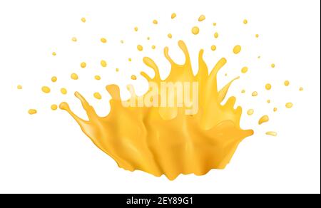 Spruzzi trasparenti di colore arancione. Mango, ananas, succo di papaia, illustrazione realistica isolato su sfondo bianco. Illustrazione Vettoriale