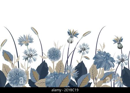 Bordo senza giunture floreale vettoriale. Fiore sfondo. Ripetizione senza giunture. Illustrazione Vettoriale