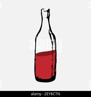 Bottiglia di vino disegnata a mano vettoriale. Illustrazione Vettoriale