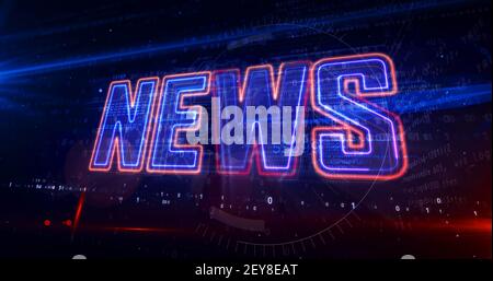 Concetto di notizie, mezzi di comunicazione, trasmissione e informazioni globali di rottura. Illustrazione del rendering 3d del concetto futuristico. Foto Stock