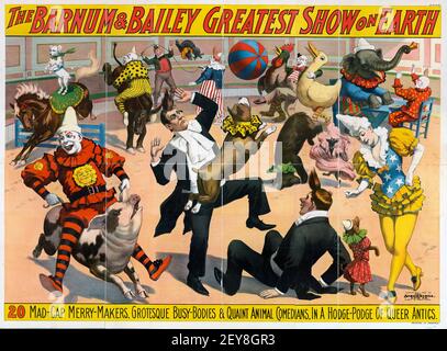 Il più grande spettacolo di Barnum & Bailey sulla Terra. Poster Circus classico, stile antico e vintage. Cartellone antico. 1897. Foto Stock