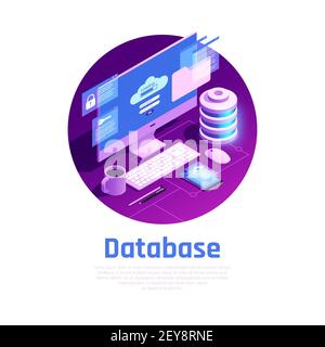 Composizione isometrica cloud Office Glow con testo e client modificabili dispositivi gadget computer e caffè tazza illustrazione vettoriale Illustrazione Vettoriale