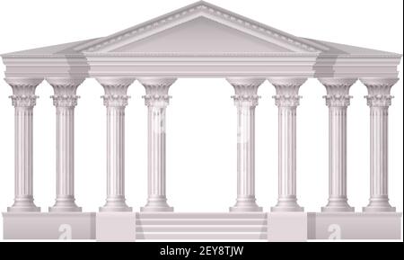 Composizione realistica di colonne bianche antiche con stile 3d attivato illustrazione vettoriale di sfondo bianco Illustrazione Vettoriale