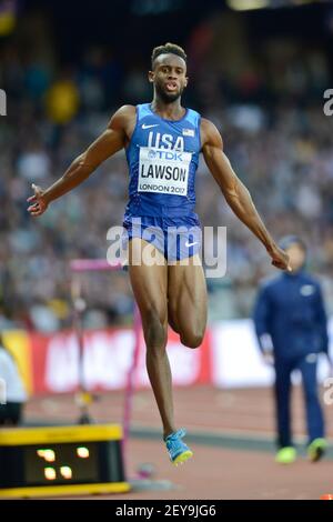 Jarion Lawson (Stati Uniti, medaglia d'argento). Finale di salto lungo. IAAF World Athletics Championships, Londra 2017 Foto Stock