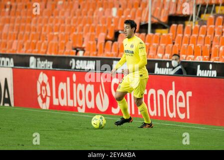 Valencia, Spagna. 05 marzo 2021. Dani Parejo di Villarreal CF visto durante la partita di calcio spagnola la Liga tra Valencia CF e Villarreal CF all'Estadio Mestalla.Punteggio finale; Valencia CF 2:1 Villarreal. Credit: SOPA Images Limited/Alamy Live News Foto Stock