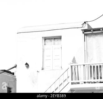 Nell'isola di grecia antorini europa vecchia casa e. colore bianco Foto Stock