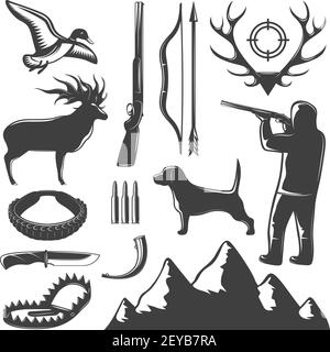 Caccia nero isolato icona metodi di cattura animali e. caccia loro illustrazione vettoriale Illustrazione Vettoriale