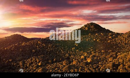 alba sul paesaggio con terreno marrone, terreno ruvido Foto Stock