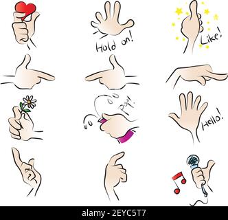 set adesivi emoji vettoriali per disegnare le mani Illustrazione Vettoriale