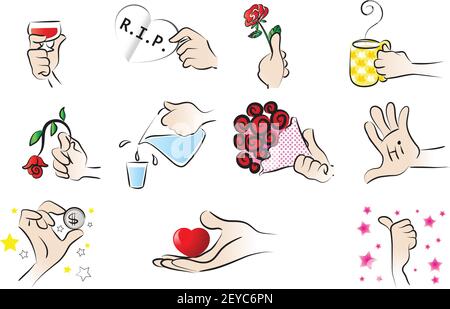 set adesivi emoji vettoriali per disegnare le mani Illustrazione Vettoriale