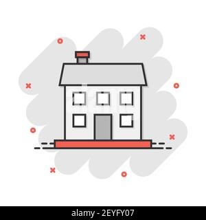 Vector cartoon icona di casa in stile fumetto. Edificio segno illustrazione pittogramma. House business effetto splash concept. Illustrazione Vettoriale