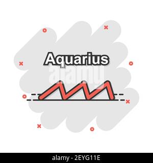 Vector cartoon aquarius zodiac icona in stile fumetto. Il segno astrologico illustrazione pittogramma. Aquarius oroscopo business effetto splash concept. Illustrazione Vettoriale