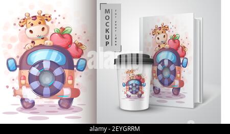 Poster e merchandising da viaggio con giraffa grande. Illustrazione Vettoriale