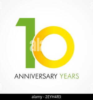 numeri del 10° anniversario. logotipo di 10 anni. Congrati creativi e audaci. Modello di disegno web grafico astratto isolato. Congratulazioni con gli anelli dig Illustrazione Vettoriale