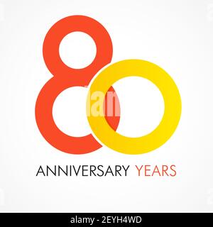 numeri del 80° anniversario. logotipo di 80 anni. Congrati creativi e audaci. Modello di disegno web grafico astratto isolato. Congratulazioni con gli anelli dig Illustrazione Vettoriale