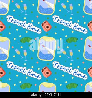 motivo senza giunture vettoriale a tema di viaggio Illustrazione Vettoriale