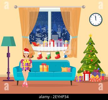 Festa ragazza apertura di un regalo Illustrazione Vettoriale