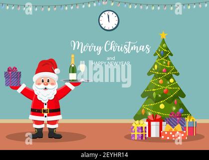 Interni natalizi con porta e albero Illustrazione Vettoriale