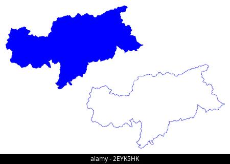 Mappa dell'Alto Adige (Italia, Repubblica Italiana, Trentino-Alto Adige o Trentino-Alto Adige, Regione Autonoma Sudtirol), illustrazione vettoriale, sci da scarabocchio, ecc. Illustrazione Vettoriale