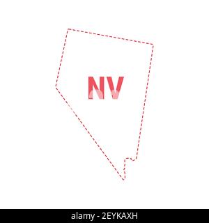 Nevada Stati Uniti mappa contorno contorno contorno punteggiato. Illustrazione. Abbreviazione di stato di due lettere. Foto Stock