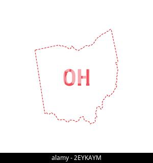 Ohio Stati Uniti mappa contorno bordo punteggiato. Illustrazione. Abbreviazione di stato di due lettere. Foto Stock