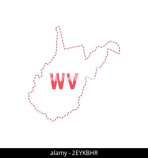 West Virginia Stati Uniti mappa contorno confine punteggiato. Illustrazione. Abbreviazione di stato di due lettere. Foto Stock