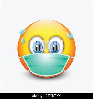Cute emoticon indossare maschera medica - emoji - illustrazione vettoriale Illustrazione Vettoriale