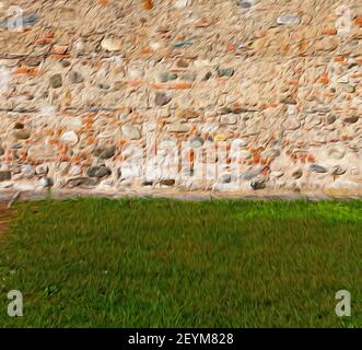 Italia e cracked passo mattone in erba Foto Stock