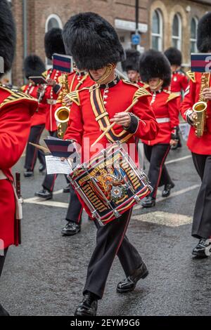 Batterista della Guardia Irlandese, Windsor, Berkshire Foto Stock