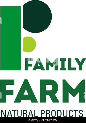 Icona lettera F per prodotti naturali o per il mercato agricolo a conduzione familiare e il design di un negozio di verdure vegetariane. Linea vettoriale e cerchio simbolo della lettera F per eco gre Illustrazione Vettoriale