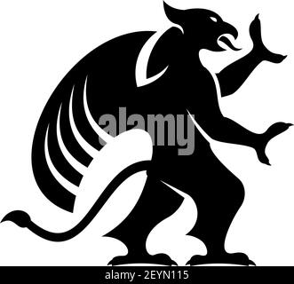 Leggendario grifone isolato leone alato. Vector griffin silhouette, creatura mitica, ali di aquila Illustrazione Vettoriale