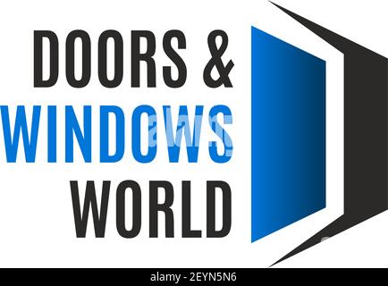 Lettera D icona per la casa di produzione e installazione di finestre e porte. Vettore finestra aperta o simbolo della porta della lettera D per la costruzione di eco-house Illustrazione Vettoriale