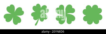 Set di foglie verdi di trifoglio. Illustrazione vettoriale. Giorno di San Patrizio. Illustrazione Vettoriale