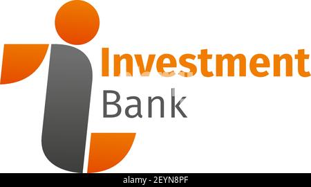 Segno vettore della banca di investimento isolato su sfondo bianco. Badge creativo per marcare a caldo di organizzazione finanziaria e di investimento in arancione e grigio co Illustrazione Vettoriale