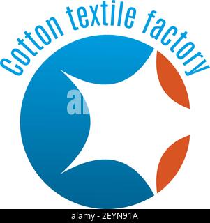 Simbolo vettoriale della fabbrica tessile di cotone. Badge creativo per la produzione tessile. Disegno vettoriale per l'industria tessile. Simbolo della fabbrica di abbigliamento, astratto Illustrazione Vettoriale