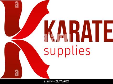 Icona vettoriale per il negozio di forniture per karate isolata su sfondo bianco. Emblema del negozio di articoli sportivi in colore rosso. Concetto di lotta e di forza, segno per b Illustrazione Vettoriale