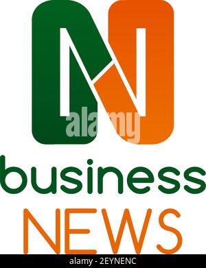 Icona vettore di notizie aziendali isolata su sfondo bianco. Simbolo o icona News in verde e arancione. Badge creativo per riviste o giornali, co Illustrazione Vettoriale