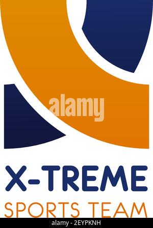 Icona del club o della squadra di sport estremi con la lettera X. Modello distintivo isolato vettoriale per avventure estreme o attività sportive all'aperto di sci o sci Illustrazione Vettoriale
