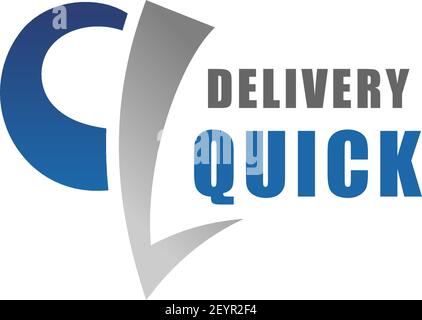 Icona del servizio di consegna per il modello di biglietto da visita. Carattere moderno della lettera dell'alfabeto q con figure geometriche blu e grigie per il reggiseno dell'azienda di trasporti Illustrazione Vettoriale