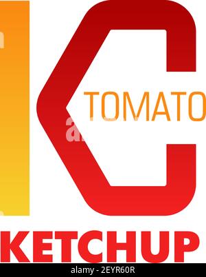 Icona del vettore del ketchup del pomodoro. Segno vettoriale giallo e rosso colorato. Etichetta di pomodoro isolata su sfondo bianco. Prodotto di pomodori naturali, simbolo di Illustrazione Vettoriale