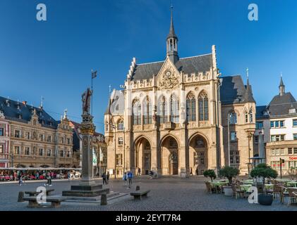 Rathaus (Municipio), a Fischmarkt in Erfurt, Turingia, Germania Foto Stock