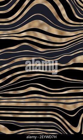 Strisce di pelle animale Zebra, ondulato con colorato oro nero bello modello. Safari, zoo di fauna selvatica sfondo naturale. Disegno animale africano. Illustrazione verticale Foto Stock