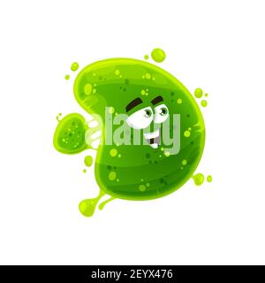 Batterico patogeno divertente, mostro sorridente verde isolato cartoon germe carattere. Organismo microbo vettore, microrganismo di batteri capretti con gli occhi. Micro Illustrazione Vettoriale