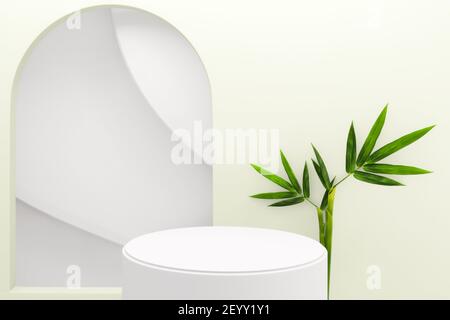 Il Podio tropicale geometrico e decorazione giapponese di bambù rendering .3D Foto Stock