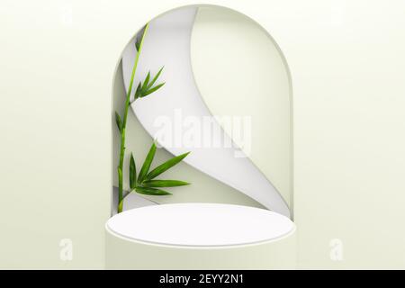 Il Podio tropicale geometrico e decorazione giapponese di bambù rendering .3D Foto Stock