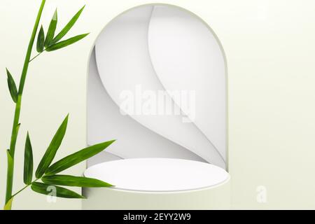 Il Podio tropicale geometrico e decorazione giapponese di bambù rendering .3D Foto Stock