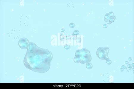 Dividi bolle sott'acqua, rendering 3d. Disegno digitale per computer. Foto Stock