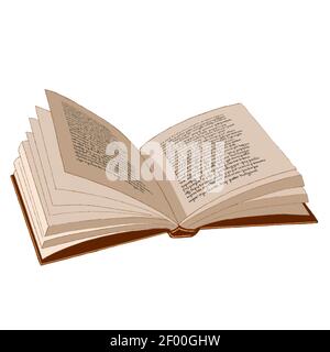 Vintage marrone coperto libro aperto con pagine fluttering. Dark Academy Foto Stock